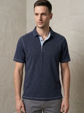 Tommy Bahama Navy Short-Sleeve Polo with Light Blue Trim